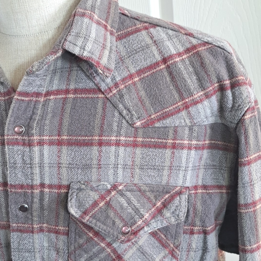 BTC Authentic Bay Trading Co. Mens 100% Cotton Western Snap Flennel Chore Shirt - Picture 2 of 9
